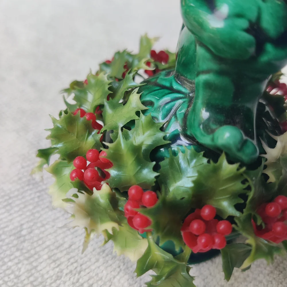 Vintage Inarco Christmas Pixie Elf on Holly Berry Figurine 4.5